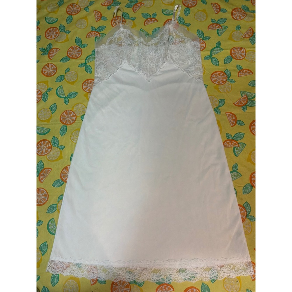 [Vintage] Womens Unbranded Lace Trim Full Slip Dress 34 White‎